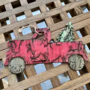 Wood Fractal Lichtenberg Red Pickup Truck Ornament Wall Hanger Electricity
