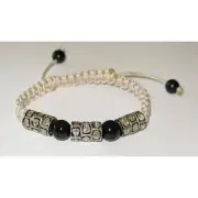 23.67ct RoseCut Diamond Black Onyx Bead Ball Macrame Bracelet 925 Silver