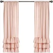 [Lush Decor] Blush Allison Ruffle Curtains Window Panel Set for Living, Dining Room, Bedroom (Pair), 63" x 40", 63 in L