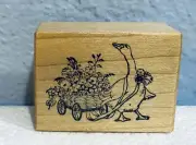 Goose Pulling Flower Basket Wagon Wood Mounted Rubber Stamp PSX NEW