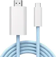 Arshcea USB C to HDMI 1.8M, 4K@60HZ USBC to HDMI New Nylon, USB C to HDMI Cable Unidirectional, USB C to HDMI Adapter for iPhone 16/15 Pro/Max, MacBook Pro/Air, ect.(White and Blue)