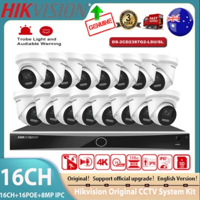 Hikvision 16CH 8MP ColorVu IP Camera 2-Way Audio 16 PoE 12MP NVR CCTV Systems AU
