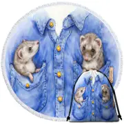 Kids Adorable Animal Drawings Pocket Ferrets Round Beach Towel