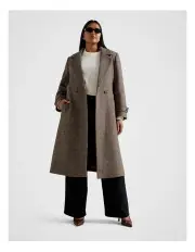 [Forever New Curve] Luccia Belted Check Coat in Brown Terracotta Check