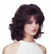 Short Brown Wigs for Women Brunette Wavy Vintage Wig with Bangs Synthetic Sho...