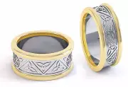 14k Gold & Sterling Silver Irish Celtic trinity knot Claddagh Wedding Ring Set