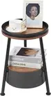 Small round End Table,2 Tier round Side Table with Storage Basket,Sofa Side Tabl