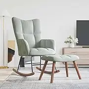 Rocking Chair with a Stool Light Grey Velvet Comfortable Modern Furniture Home Decor