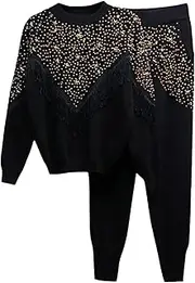 [UIOKLMJH] Winter Tassel Sweater Set Women Long Sleeve Knitted Pullover Tops+Trousers Tracksuit Women Fashion Two Piece Set