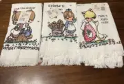 Vintage Precious Moments Fringed Kitchen Hand Towels set of 3 NEW With Tags