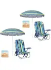 2 PK Adult Beach Chairs W/umbrellas and Backpacks & Coolers Striped