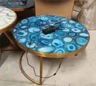 Blue Agate Coffee Round Table Top, Agate Geode Center Table Top, Decors 15"x15"
