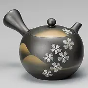 Tokoname Kyusu teapot - White Sakura & Mountain - 260cc [FreeShipping-Worldwide]