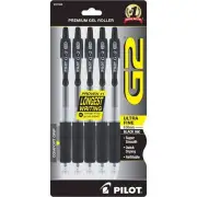 Pilot Rollerball Pen G2 Ultra Fine Point Gel Ink Retractable, Pack of 5 31306