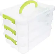 [TEHAUX] 3-Tiers Stack Carry Storage Box With Handle, Plastic Transparent Stackable Storage Bin Latching Storage Container for Organizing Stationery, Sewing, Art Craft