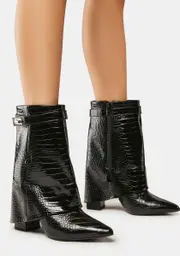 [Public Desire] Black Croc Fyre Ankle Boots