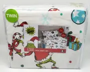 DR SEUSS THE GRINCH HO-HO-HO MERRY GRINCHMAS NAUGHTY FLANNEL TWIN SHEET SET