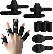 2 Pcs Trigger Finger Splint,FUNCYboo 5 Pcs Finger Sleeves,2 Sizes Pain Relief Finger Stabilizer Compression Elastic Adjustable Brace Wraps Straps for sport fit Middle,Ring,Index,Pinky and Thumb(Black) (9, Black)