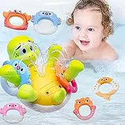 Caunedy Fun Baby Bath Toys, Cute Turtle Water Toy with One-Touch Water Spray Button, Rechargeable Turtles Waterproof Fountain Toy
