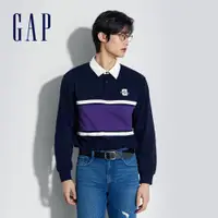 在飛比找蝦皮商城優惠-Gap 男裝 Logo純棉印花長袖POLO衫-海軍藍(885