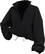 [YONGBAO] Women's Zip up Sweatshirt No Hood - Fleece Lining Zip up Hoodies Loose Fit Sweatshirt - Casual Long Sleeve Shirts for Women Pullover Tops for Women Girls