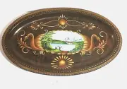Empire Style Platter Small Tray Hand Painted Over Silver Plate Signed by artist