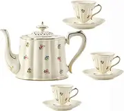 Tea Set for Adults Porcelain Coffee Cups and Saucers Bone China Pink Teapot Sets Old Country Roses Teapot 7 Pieces