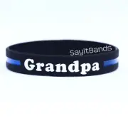 1 Grandpa Thin Blue Line Wristband, Quality Debossed Color Filled Bracelet