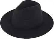 [Bamboopack] Black Classic Elegant Blend Fedora Hat Wide Brim Flat Church Derby Cap for Stage Performance Party Show Cosplay Wedding Daily Wear, B, One size