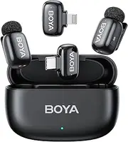 BOYA Mini Wireless Lavalier Microphone for iPhone15/16 iPad iOS Android Device,30H Usage, AI Voice Change, 2 Plug USB-C&Lightning Ultra Mini Lapel Mics for Vlog, Streaming, TikTok, YouTube