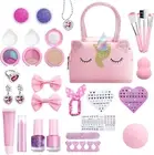 Girls Makeup Kit for Kids, Unicorn Soft Pink Travel Bag, Non-Toxic Washable Make