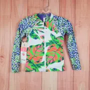 Maaji Girls Swim Top Sz 10 Multi Floral Stretch Reversible Full Zip Long Sleeve