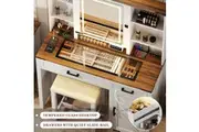 Farmhouse Makeup Vanity Desk with LED Lights and Charging Station