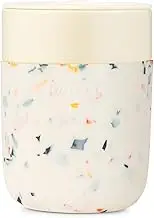 W&P Porter Ceramic Mug w/Protective Silicone Sleeve, Terrazzo Cream 12 Ounces | On-The-Go | Reusable Cup for Coffee or Tea | Portable | Dishwasher Safe