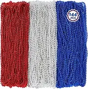 144 PCS Red Silver Blue Beads Bulk, 33" 4th of July Beads Necklaces, Patriotic Beaded Necklaces, Independence Day Parade Throw Accessories Set for Fourth of July Party Favors Supplies