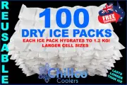 100 X SHEETS DRY GEL ICE PACKS - REUSABLE - HYDRATES TO 1.2 KG - DRY ICE PACKS