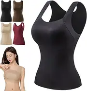 [HUIQINGLI] Shamfreshen U Neck Built-in Bra Tank, Women's High Elastic Sleeveless Slim High Support Belly Camisole with Bra