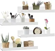 Set of 4 Wall Shelves, No Drilling, Floating Shelf, White, White Acrylic Shelf, Wall Bathroom Shelf, Shower Shelf, Waterproof Modern Wall Shelf for Living Room, Bathroom, Kitchen, Bedroom (30 x