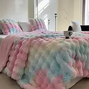 Bunny Blanket for Women, 2025 New Comfort Warm Thick Bubble Plush Fluffy, Soft Cozy Thickened Rabbit Plush Nap Blanket, Colorful (Rainbow,140 * 200 CM)