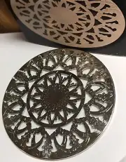 Leonard Silver Plated Trivet on Glass By Leonard Silver Mfg. 6” Diameter Vintage