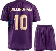 [PraiseLight] England Bellingham National Team #10 Away Shirt New Edition for Kids with Shorts Football Set in Youth Sizes