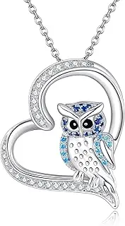 [JERWLI] Owl Necklace 925 Sterling Silver Owl Pendant Jewellery Gifts for Women Girls, Sterling Silver, Cubic Zirconia