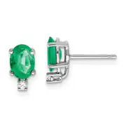 14k White Gold 7x5mm Oval Emerald A Real Diamond Earrings