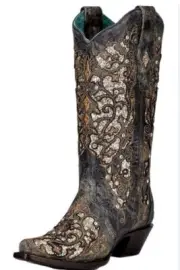 Corral Women's Inlay and Studs Western Boot - Snip Toe - A4231