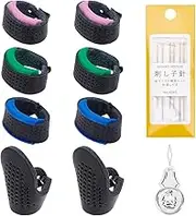 FREEBLOSS 14pcs Sashiko Needles Thimble Set Hand Sewing Needles Big Eye Needle Quilting Needles Embroidery Needles Kit for Art and Craft Projects 6 Sashiko Needles and 4 Pairs of Thimbles