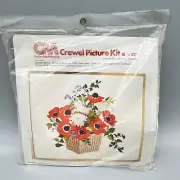 VTG Columbia Minerva Crewel Picture Kit 18" x 22" Summer Basket #7924 1976 NOS