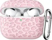 [WJK] Leopard Print Engraved for AirPods Pro Case Cover, Stylish Soft Silicone Protector with Keychain Compatible with Apple AirPods Pro 1st/2nd Generation Charging Case, Front LED Visible, Pink