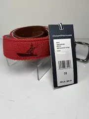 Vineyard Vines Men's Canvas Club Belt SZ 30 Red USA Boat Nautical $68 New NWT