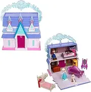 DISNEY STORE Official Frozen Castle Micro Play Set, Micro Toy Set Includes Elsa, Anna & Olaf Micro Figures, Travel Toy Portable Playset with Handle, Travel Toys with Surprise Reveals