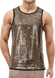 [FEOYA] Sequin Tank Top for Men Shiny Vest Sparkle Vests Glitter Sleeveless Disco T Shirt Rave Party Nightclub T-Shirt Sequin Muscle Tank Top Clubwear Carnival Vest